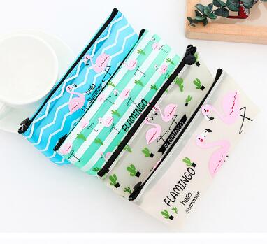 Japan and Korea Flamingo PU Jelly glue Large capacity stationery bag pen bag pencil writing case storage bag