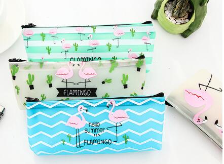 Japan and Korea Flamingo PU Jelly glue Large capacity stationery bag pen bag pencil writing case storage bag Japan and Korea Flamingo PU Jelly glue Large capacity stationery bag pen bag pencil writing case storage bag