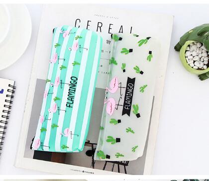 Japan and Korea Flamingo PU Jelly glue Large capacity stationery bag pen bag pencil writing case storage bag