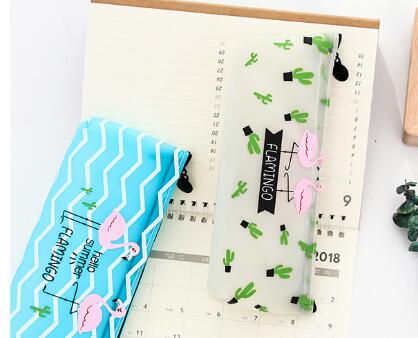 Japan and Korea Flamingo PU Jelly glue Large capacity stationery bag pen bag pencil writing case storage bag Japan and Korea Flamingo PU Jelly glue Large capacity stationery bag pen bag pencil writing case storage bag