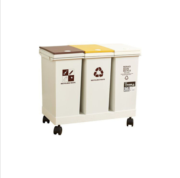 Factory Direct Sales Sorting Trash Bin Living Room with Lid Creative Pulley Removable Kitchen Dry Wet Separation Household Double Bucket
