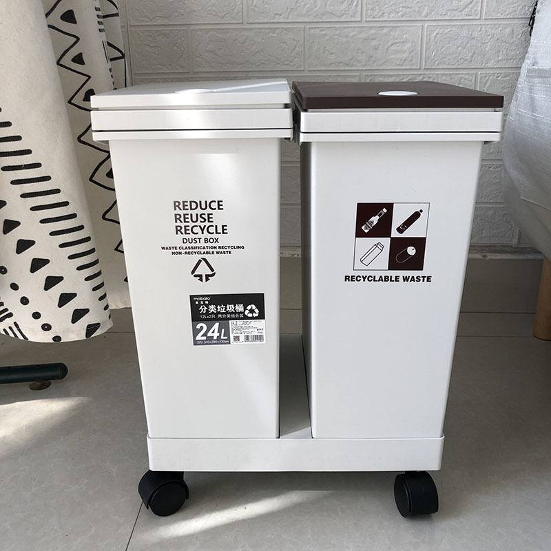 Factory Direct Sales Sorting Trash Bin Living Room with Lid Creative Pulley Removable Kitchen Dry Wet Separation Household Double Bucket