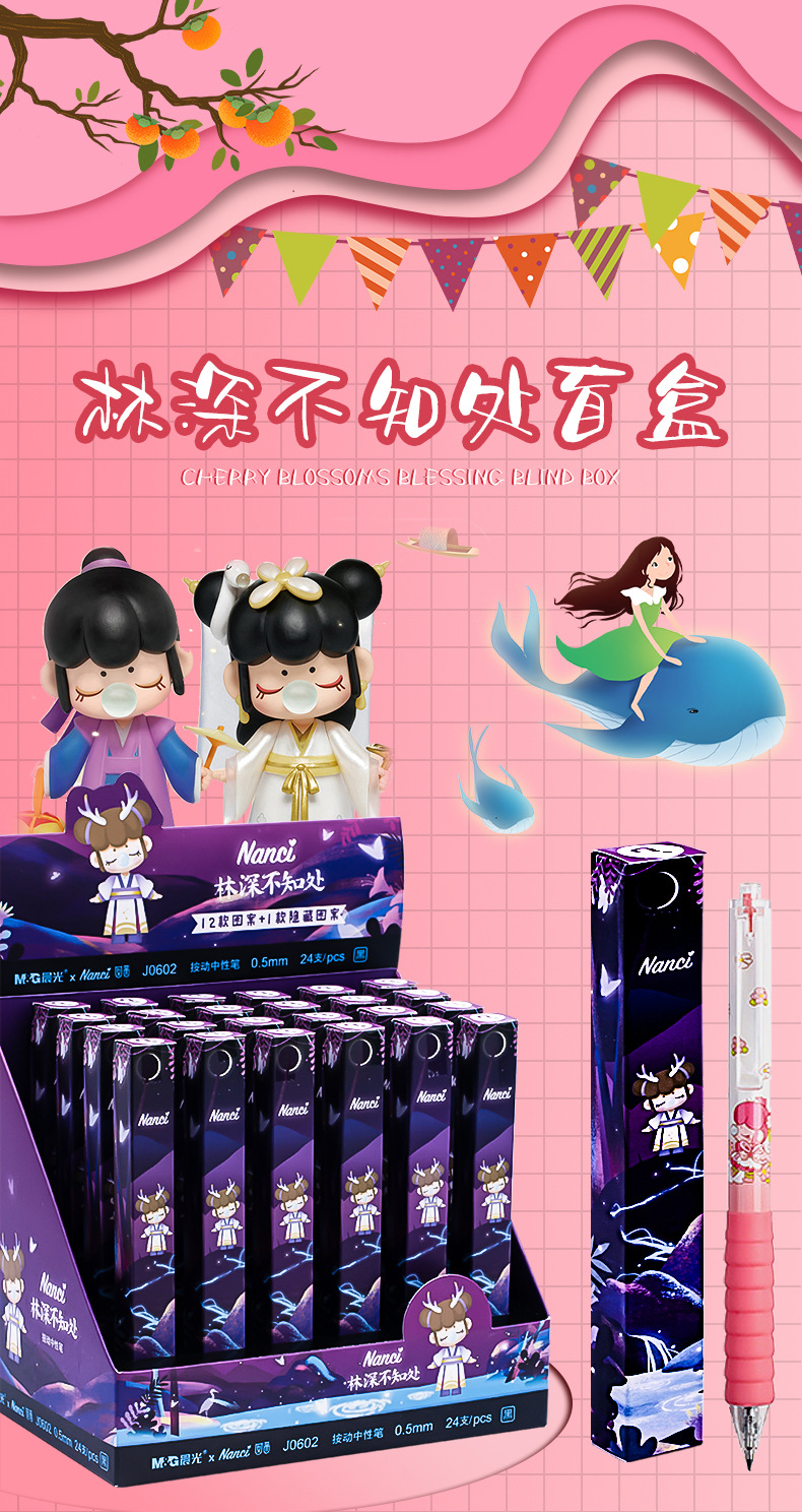 Chenguang Gel Pen Blind Box Joint-Name Press Cartoon Gel Ink Pen Straight-Liquid Signature Pen Nanci Blind Pen Stationery