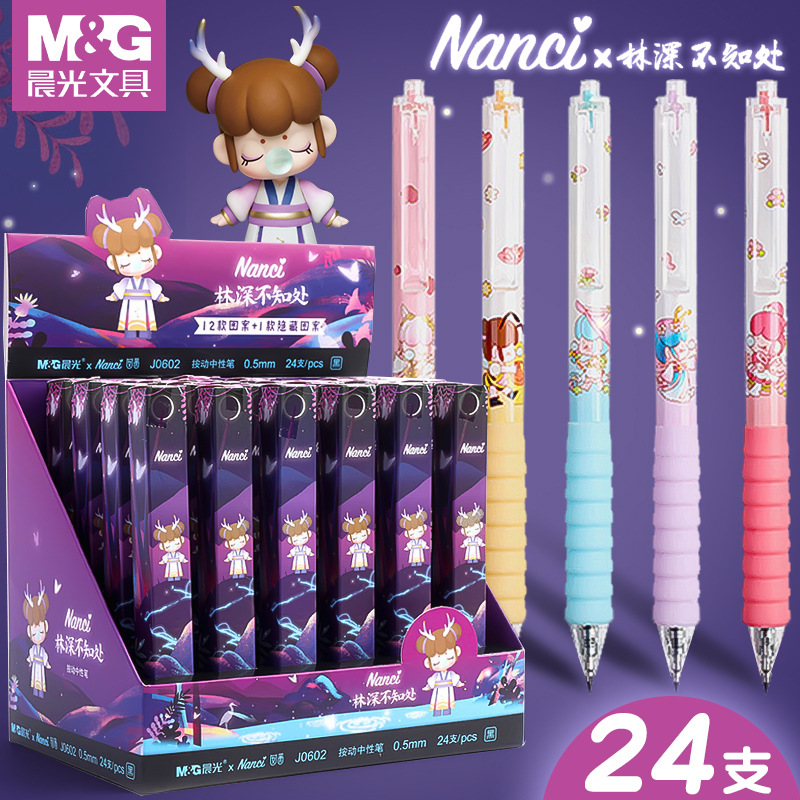 Chenguang Gel Pen Blind Box Joint-Name Press Cartoon Gel Ink Pen Straight-Liquid Signature Pen Nanci Blind Pen Stationery