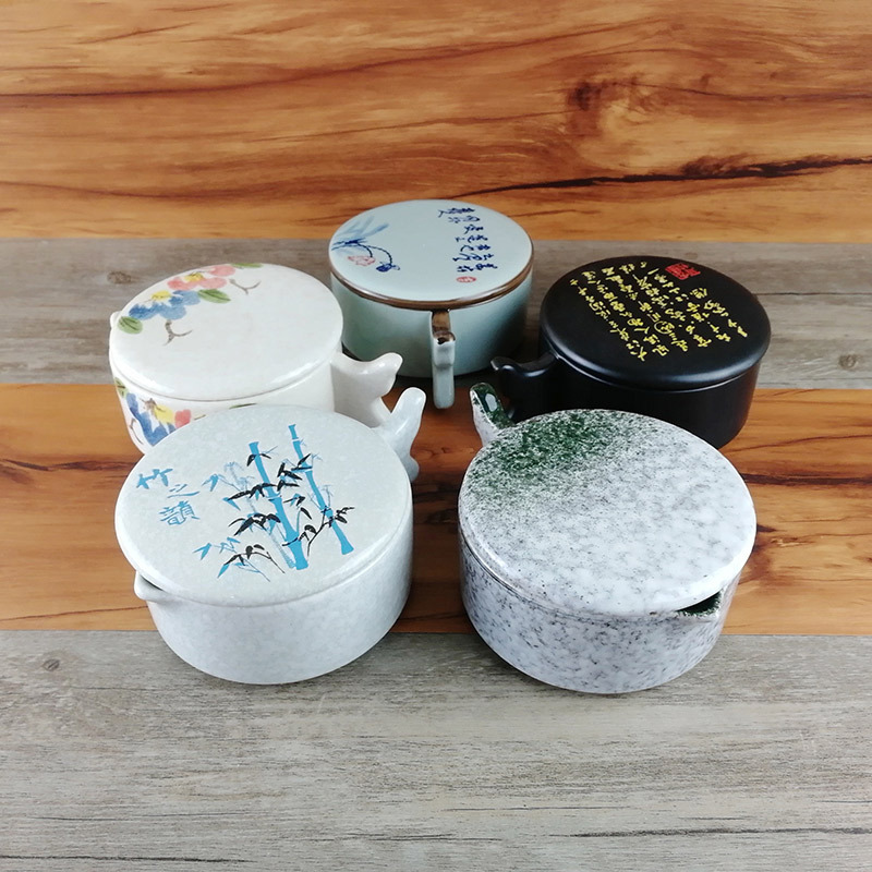 Multi-Functional Ceramic Ink Pool with Lid Calligraphy Materials Ink Storage Table Palette Multifunctional Ink Plate Pen Holder Ink Box