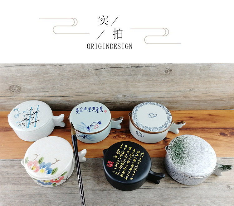 Multi-Functional Ceramic Ink Pool with Lid Calligraphy Materials Ink Storage Table Palette Multifunctional Ink Plate Pen Holder Ink Box
