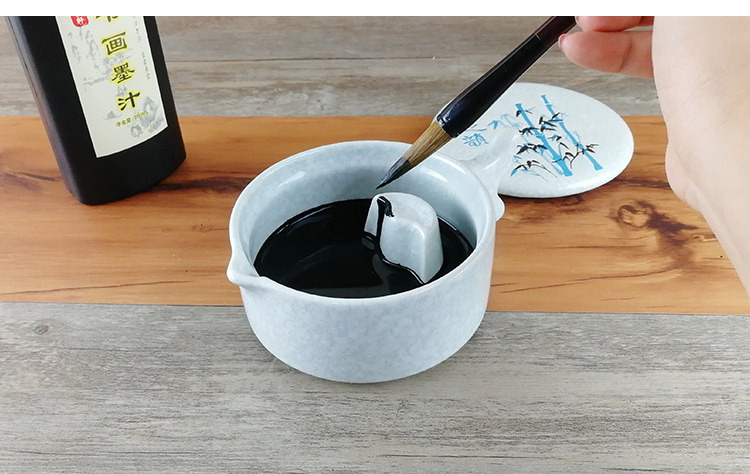 Multi-Functional Ceramic Ink Pool with Lid Calligraphy Materials Ink Storage Table Palette Multifunctional Ink Plate Pen Holder Ink Box