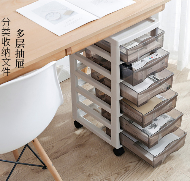 Wholesale Office Combination Drawer Storage Cabinet Desktop File Cabinet with Pulley Transparent Locker Plastic Cabinet