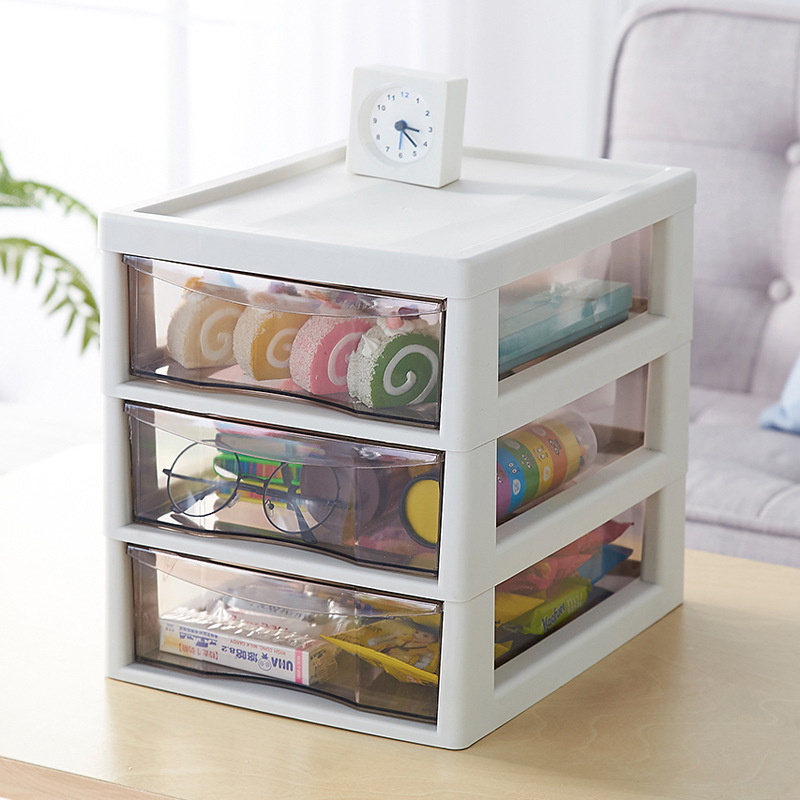 Wholesale Office Combination Drawer Storage Cabinet Desktop File Cabinet with Pulley Transparent Locker Plastic Cabinet