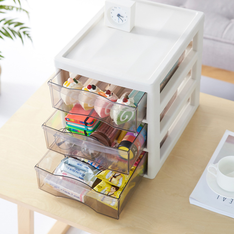 Wholesale Office Combination Drawer Storage Cabinet Desktop File Cabinet with Pulley Transparent Locker Plastic Cabinet