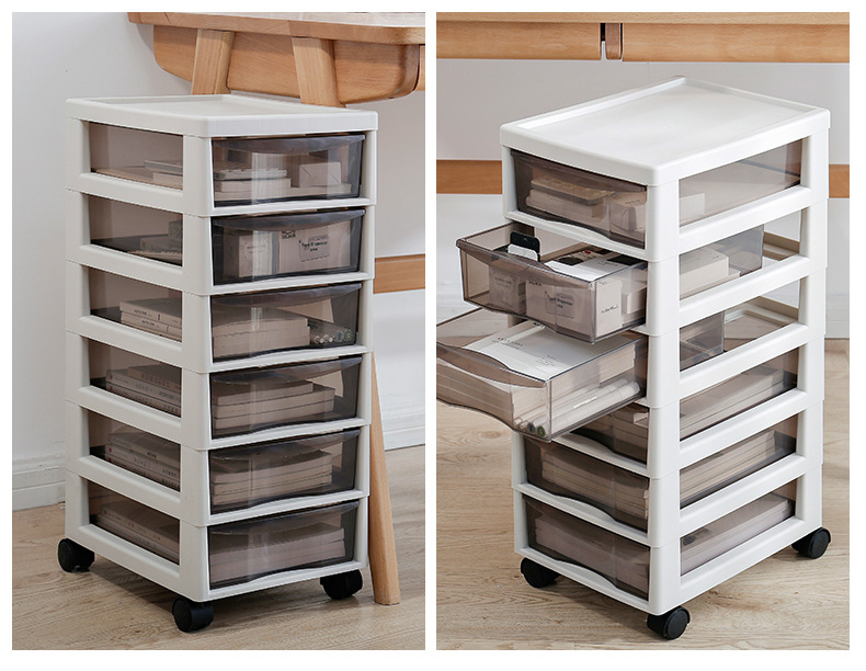 Wholesale Office Combination Drawer Storage Cabinet Desktop File Cabinet with Pulley Transparent Locker Plastic Cabinet
