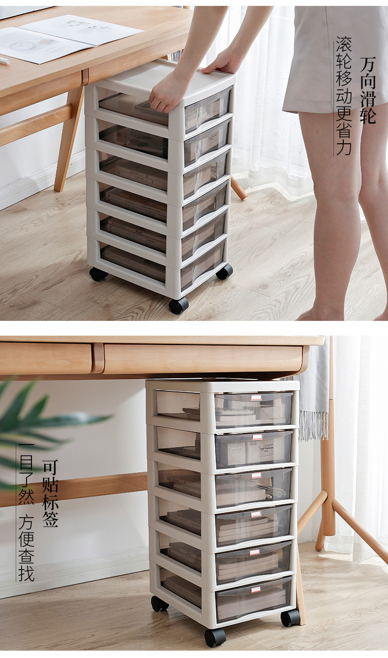 Wholesale Office Combination Drawer Storage Cabinet Desktop File Cabinet with Pulley Transparent Locker Plastic Cabinet