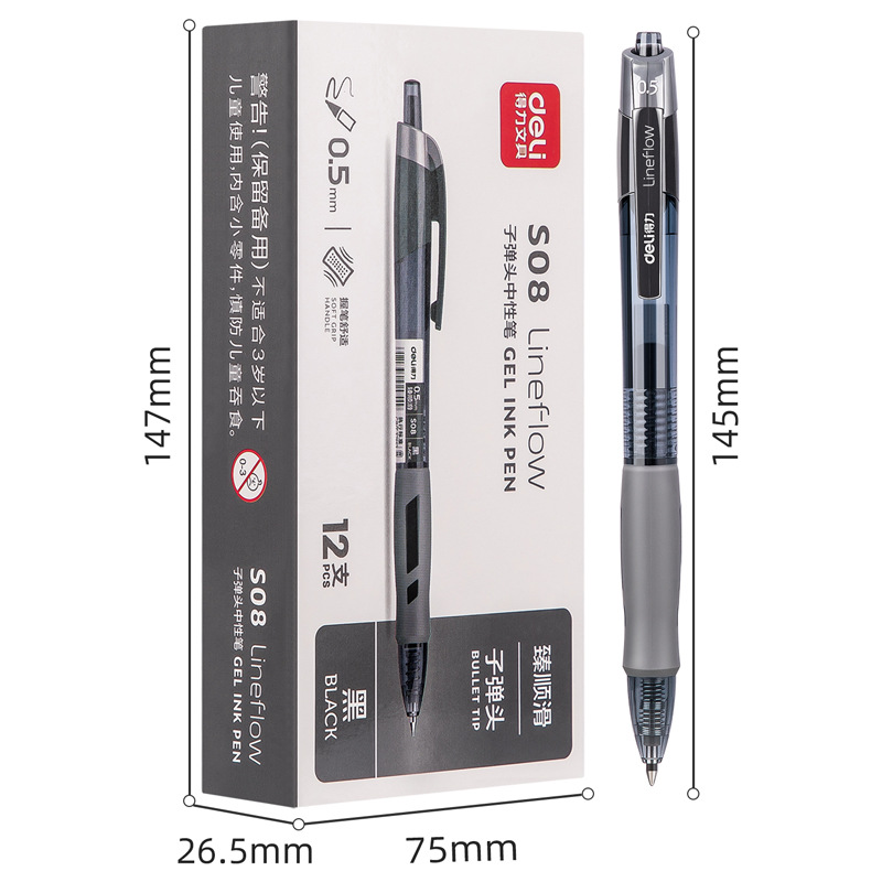 Deli S08 Press Gel Pen 0.5mm Blue Black Bullet Plastic Pressed Pen Students&#039; Office Stationery Ball Pen