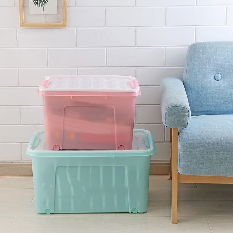 Jiachao Plastic Storage Box Wholesale Large Storage Box Clothing Storage Box with Lid and Pulley Thickened Storage Box