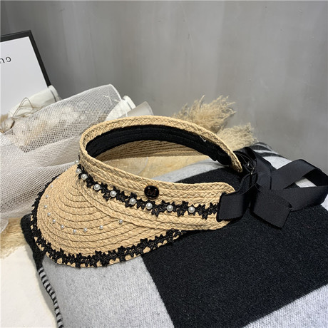 Lafite straw top hat web celebrity with the same headless hat beach vacation sun shade hat Korean version sun shade straw hat