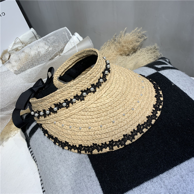 Lafite straw top hat web celebrity with the same headless hat beach vacation sun shade hat Korean version sun shade straw hat