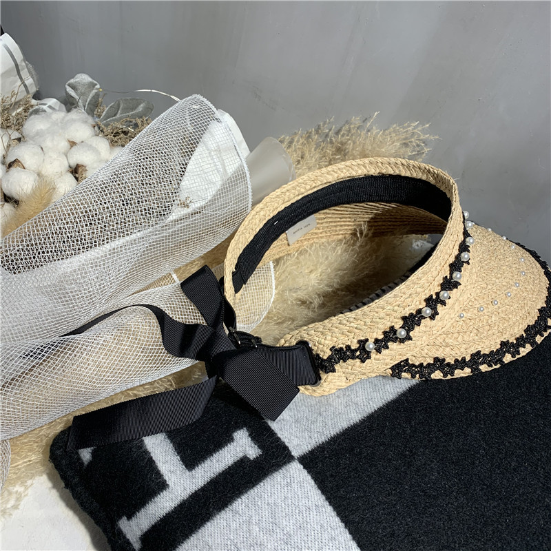 Lafite straw top hat web celebrity with the same headless hat beach vacation sun shade hat Korean version sun shade straw hat
