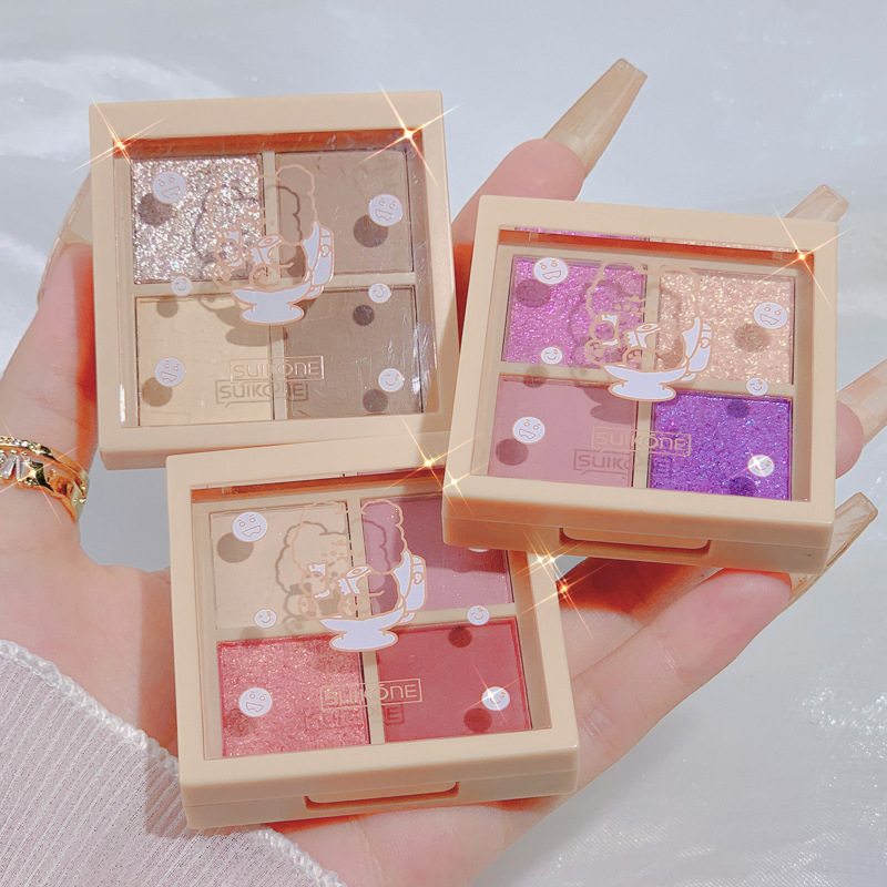 Suikone Sukana Glow Soft Light Four Color Eyeshadow Palette Shimmer Matte Thin and Glittering Earth Color Portable Daily Makeup
