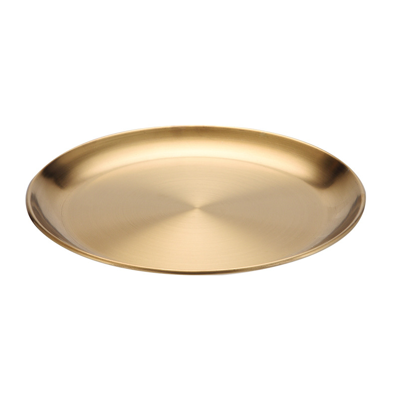 Korean Style Stainless Steel Plate Disc Barbecue Plate Cake Plate Western Cuisine Plate Bone Dish Dish Brushed Gold Plated Color Palette Thickened