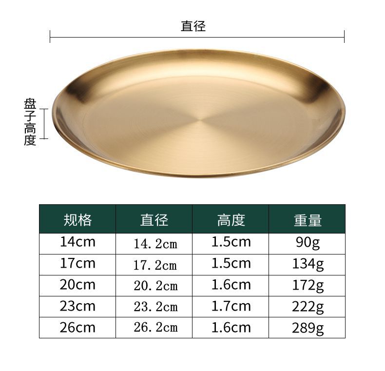 Korean Style Stainless Steel Plate Disc Barbecue Plate Cake Plate Western Cuisine Plate Bone Dish Dish Brushed Gold Plated Color Palette Thickened Korean Style Stainless Steel Plate Disc Barbecue Plate Cake Plate Western Cuisine Plate Bone Dish Dish Brushed Gold Plated Color Palette Thickened