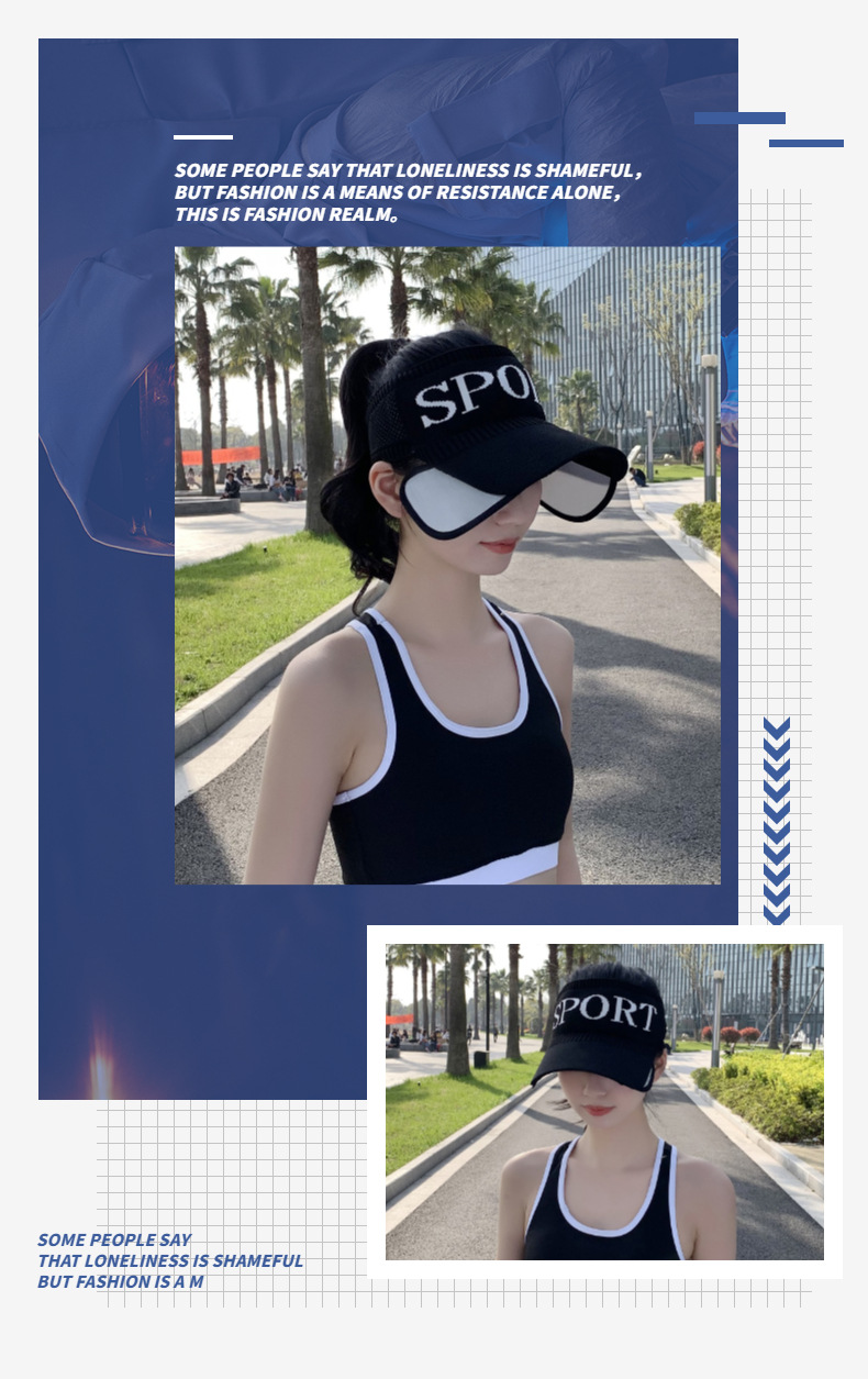9331 Sun Protection Sports Cap Women's Summer Korean-Style Sun Shade UV Protection Wide Brim Empty Top Cap Retractable Sun Hat