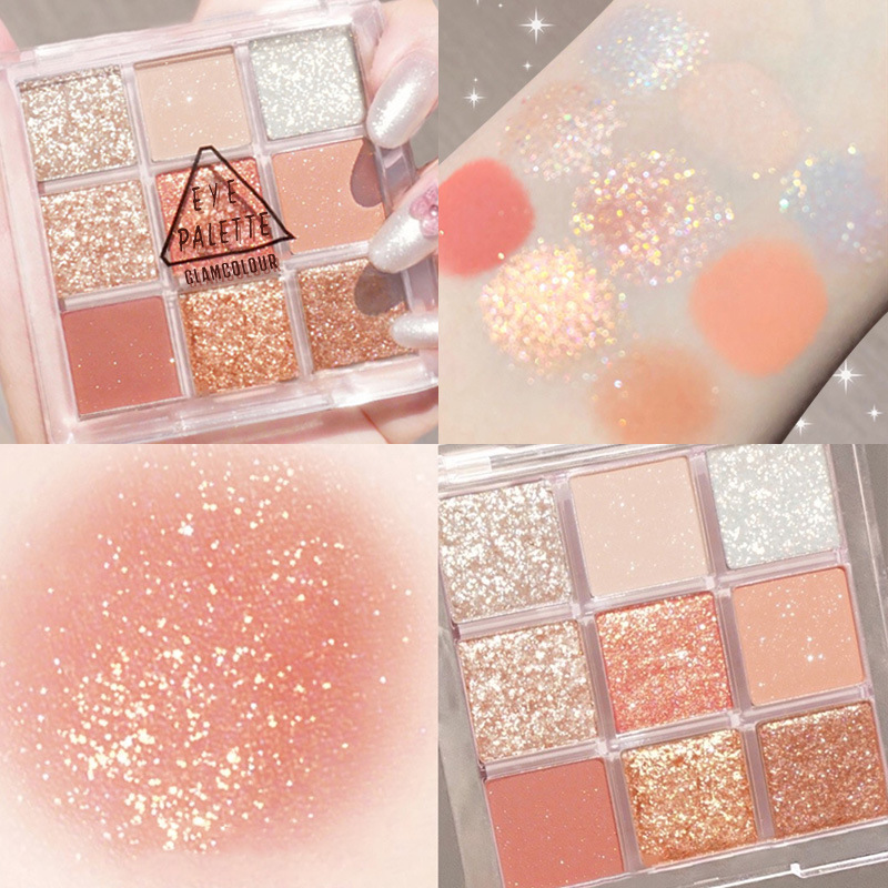 Eye Shadow Plate Nine-Color Shimmering Powder Shimmer Sequins Waterproof Ins Super Popular Cheap Student Niche Beginner Makeup Palette