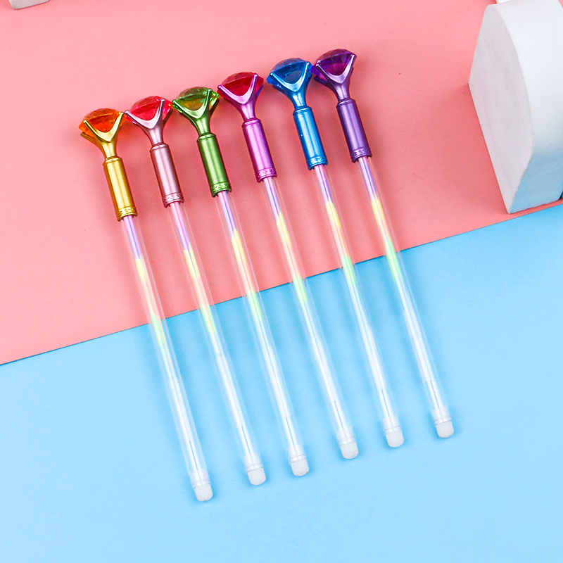 Creative Rainbow Acrylic Diamond Pen 6 Colors Colorful Gel Pen Student Drawing Stationery Journal Label Pen