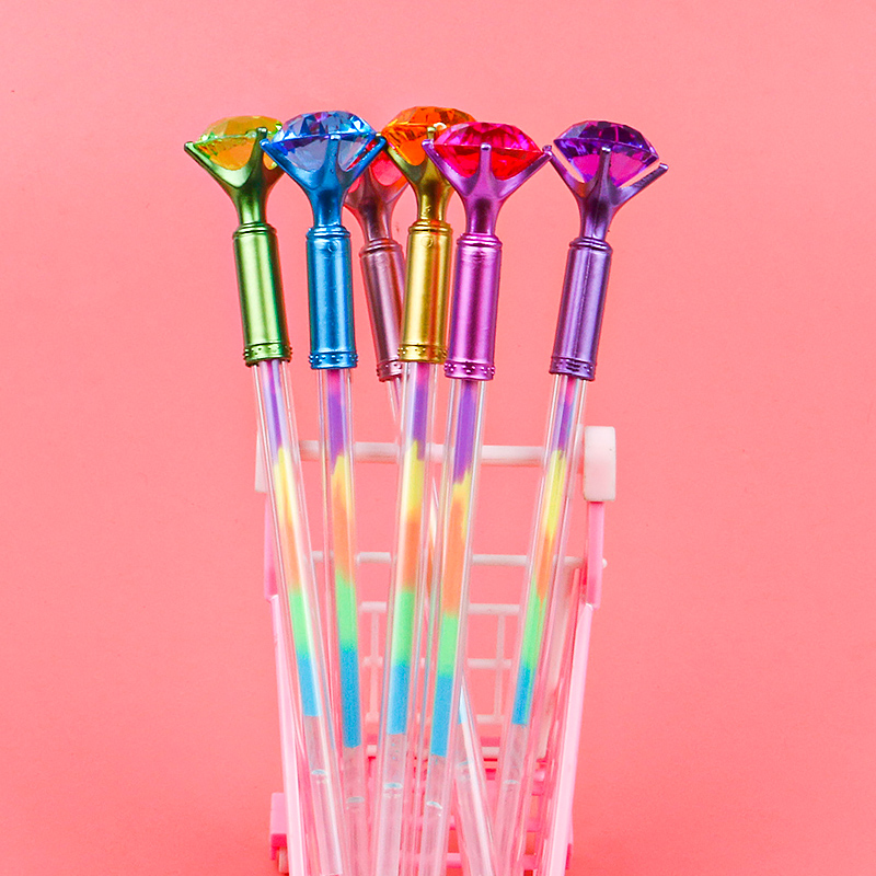 Creative Rainbow Acrylic Diamond Pen 6 Colors Colorful Gel Pen Student Drawing Stationery Journal Label Pen