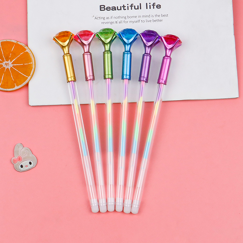 Creative Rainbow Acrylic Diamond Pen 6 Colors Colorful Gel Pen Student Drawing Stationery Journal Label Pen