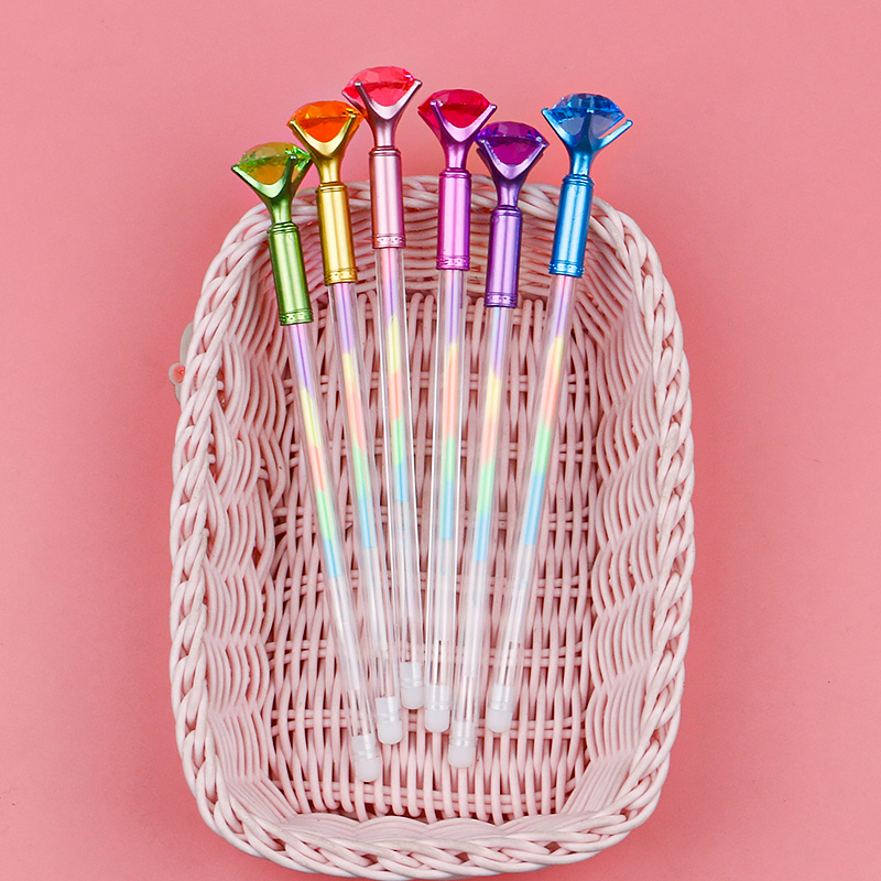 Creative Rainbow Acrylic Diamond Pen 6 Colors Colorful Gel Pen Student Drawing Stationery Journal Label Pen