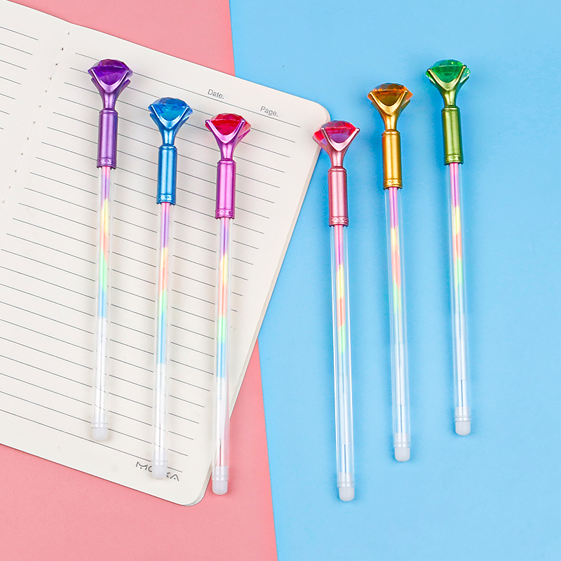 Creative Rainbow Acrylic Diamond Pen 6 Colors Colorful Gel Pen Student Drawing Stationery Journal Label Pen