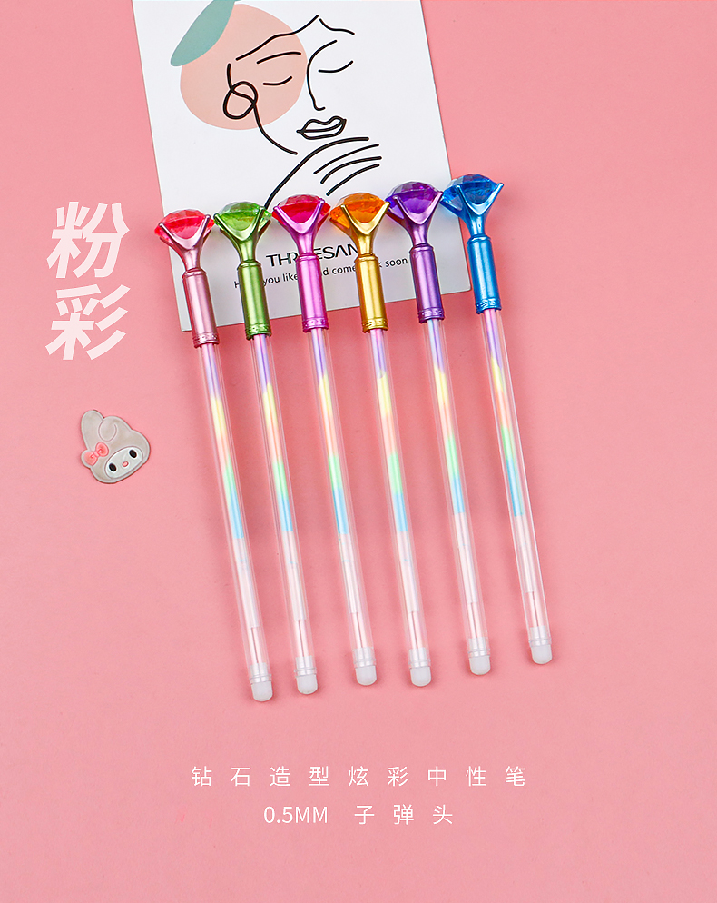 Creative Rainbow Acrylic Diamond Pen 6 Colors Colorful Gel Pen Student Drawing Stationery Journal Label Pen