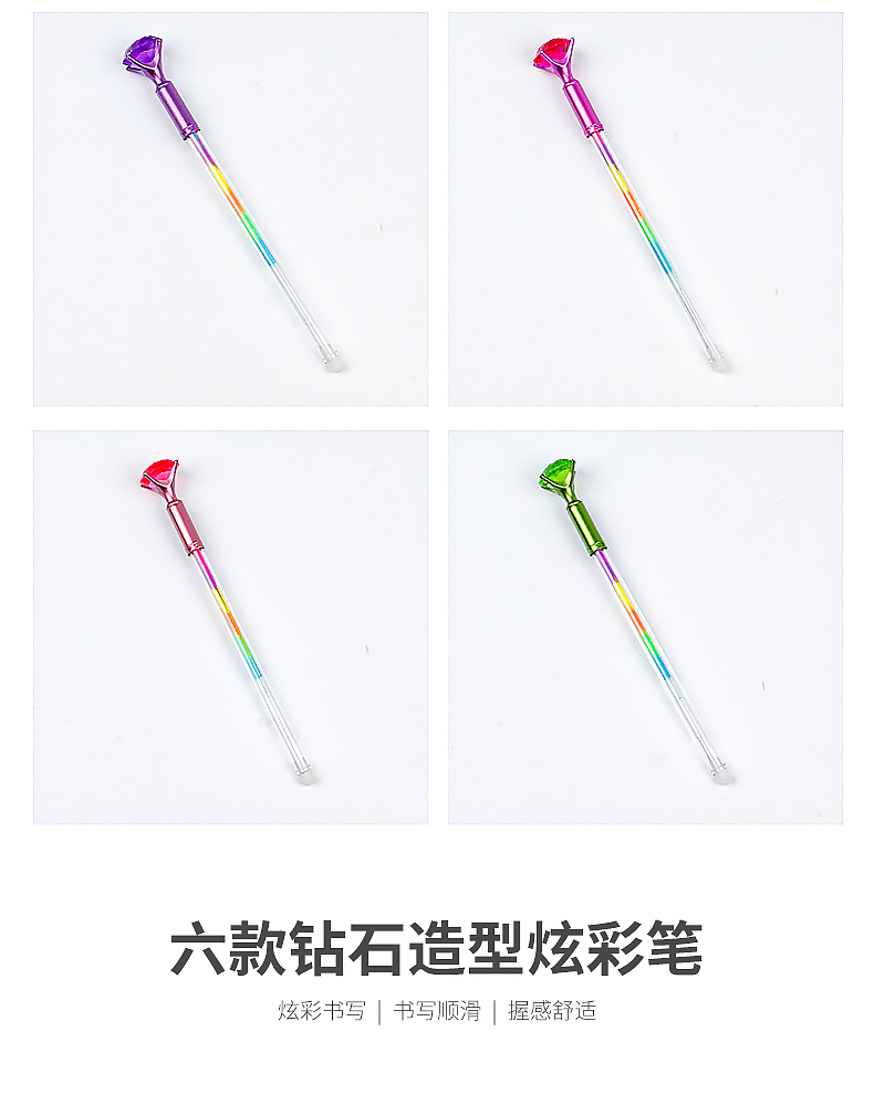 Creative Rainbow Acrylic Diamond Pen 6 Colors Colorful Gel Pen Student Drawing Stationery Journal Label Pen