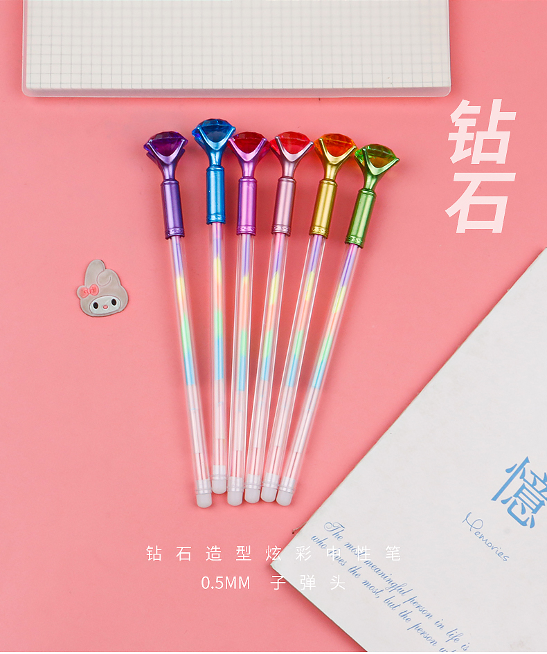 Creative Rainbow Acrylic Diamond Pen 6 Colors Colorful Gel Pen Student Drawing Stationery Journal Label Pen