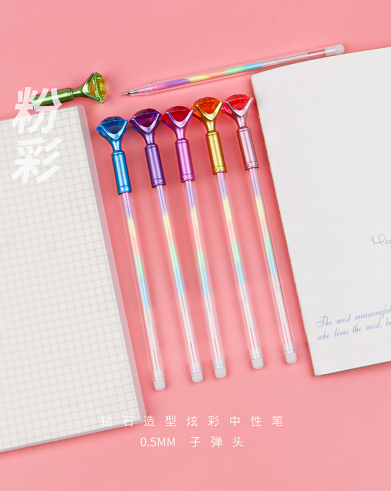 Creative Rainbow Acrylic Diamond Pen 6 Colors Colorful Gel Pen Student Drawing Stationery Journal Label Pen