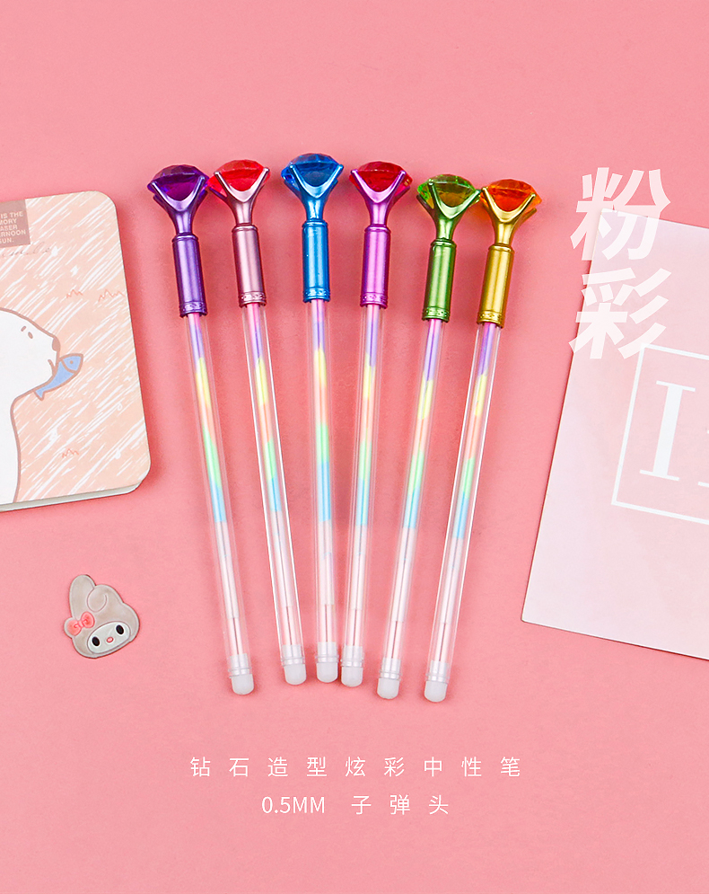 Creative Rainbow Acrylic Diamond Pen 6 Colors Colorful Gel Pen Student Drawing Stationery Journal Label Pen