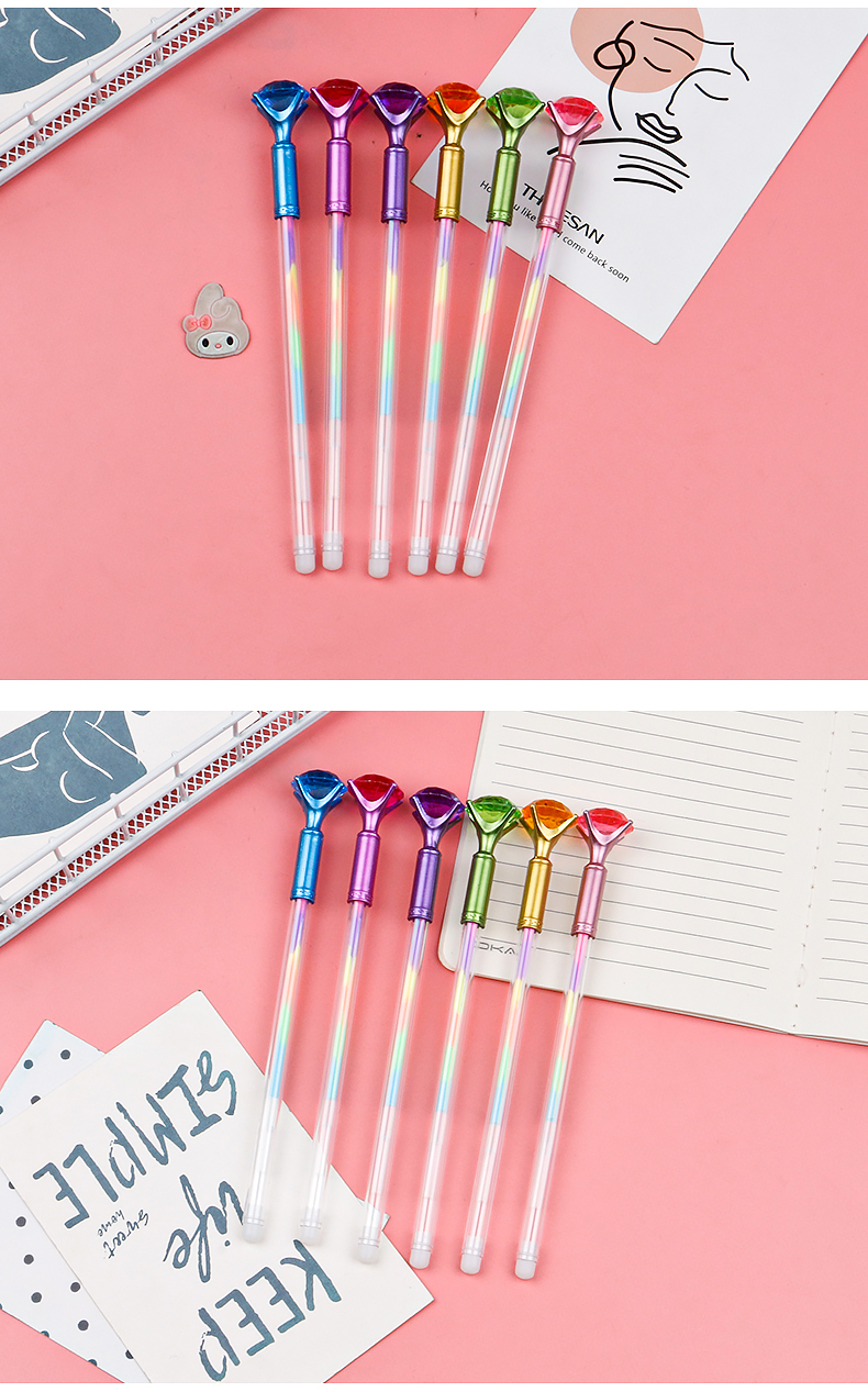 Creative Rainbow Acrylic Diamond Pen 6 Colors Colorful Gel Pen Student Drawing Stationery Journal Label Pen