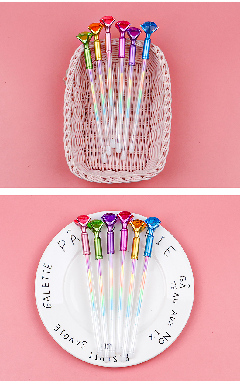 Creative Rainbow Acrylic Diamond Pen 6 Colors Colorful Gel Pen Student Drawing Stationery Journal Label Pen