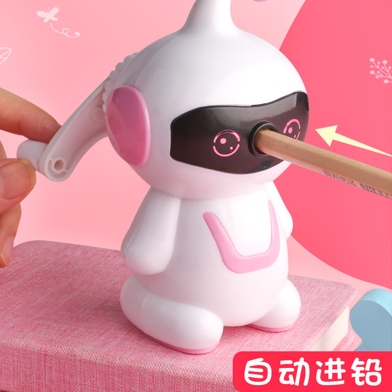 Creative Stationery Robot Hand-Cranking Pencil Sharpener Cute Cartoon Pencil Sharpener Students&#039; Supplies Manual Rotation Penknife