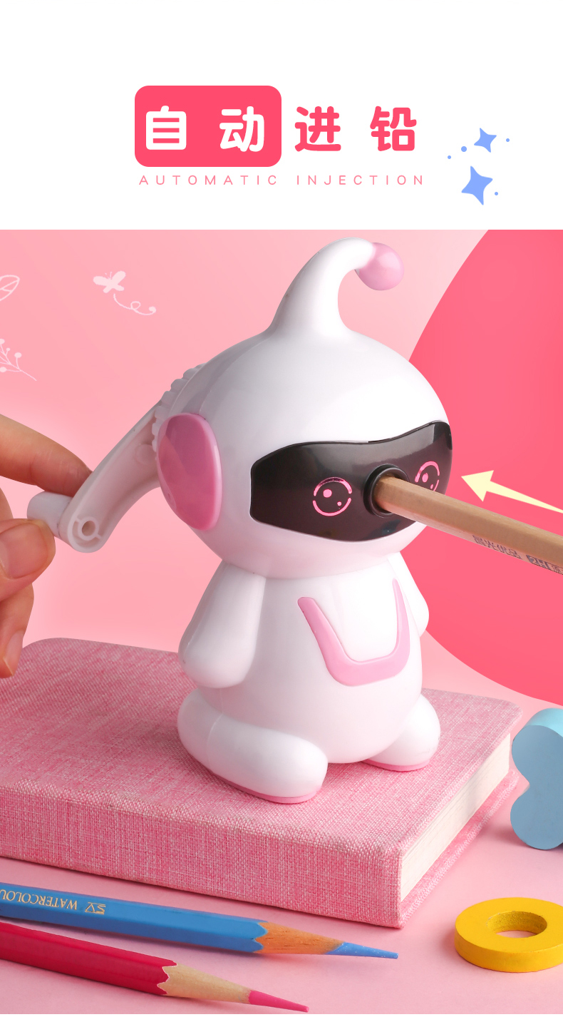 Creative Stationery Robot Hand-Cranking Pencil Sharpener Cute Cartoon Pencil Sharpener Students' Supplies Manual Rotation Penknife