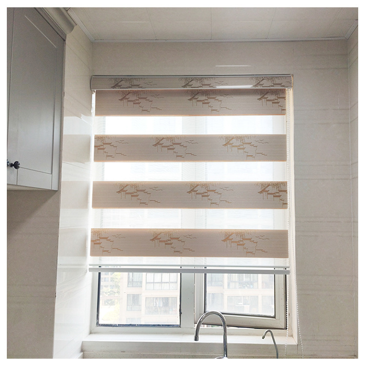 Factory Supply Ancient Style Painting Soft Gauze Curtain Hand Pull Pulley Bedroom Office Insulation Full Shading Louver Curtain