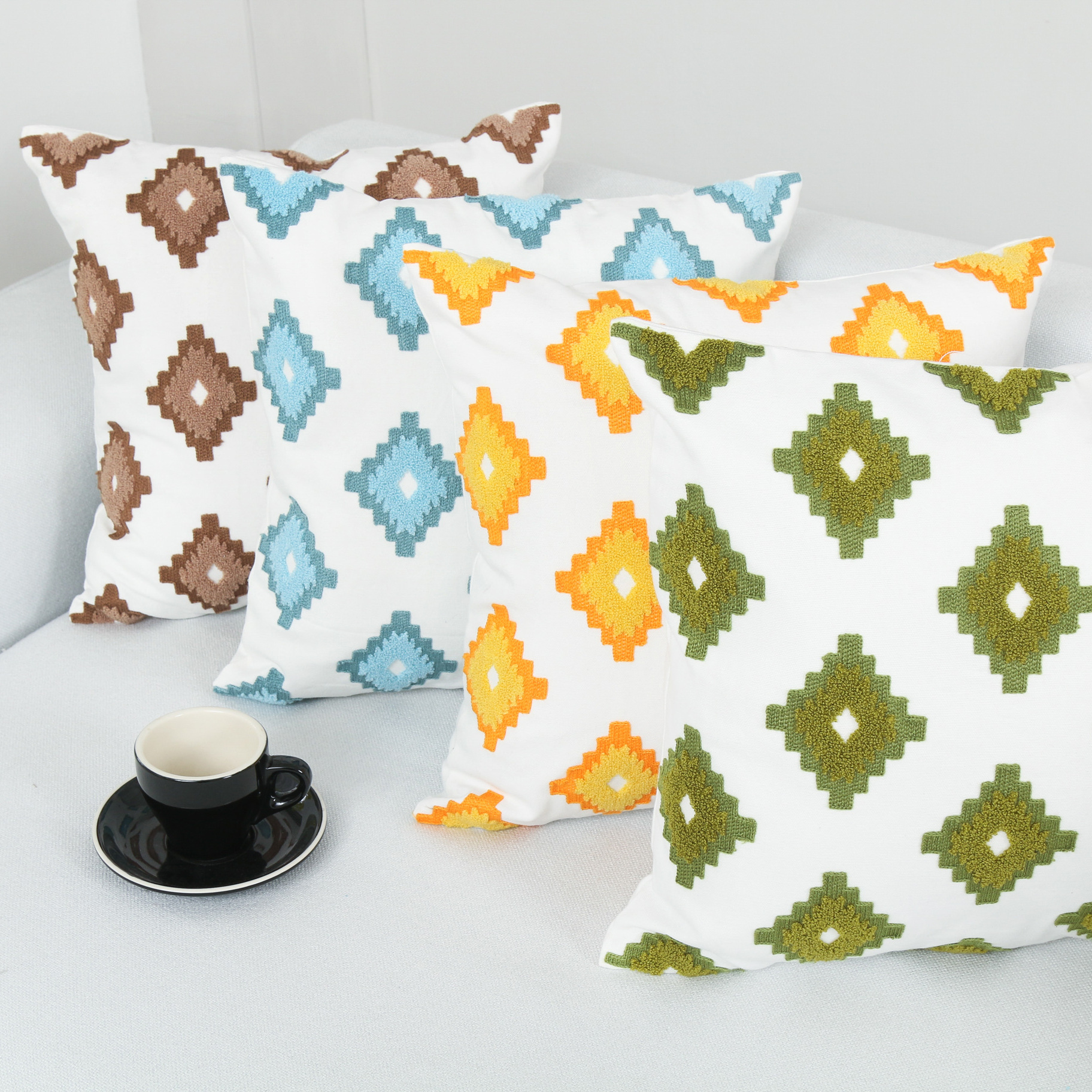 Contracted geometry embroider half embroider holds pillow case complete cotton car seat waist pillow sofa back cushion c
