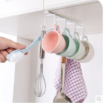 Iron Kitchen Cabinet Bottom Rack Nail-Free Wardrobe Hanger Kitchen Innovative Storage Load-Bearing Hook Rack Hook