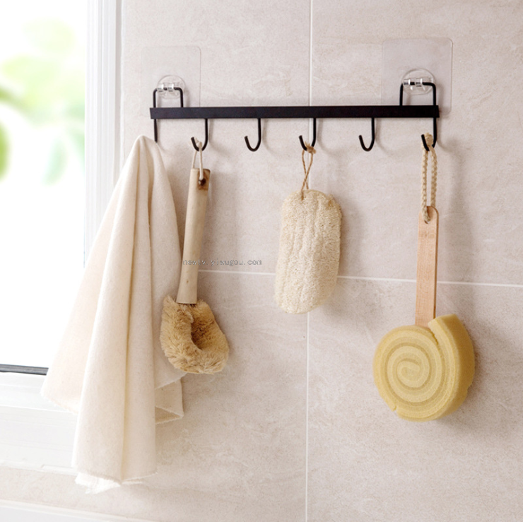 Puncture Strength Hook Kitchen Iron Kitchenware Row Hook Wall-Mounted Nail-Free Load-Bearing without Trace Viscose Hook
