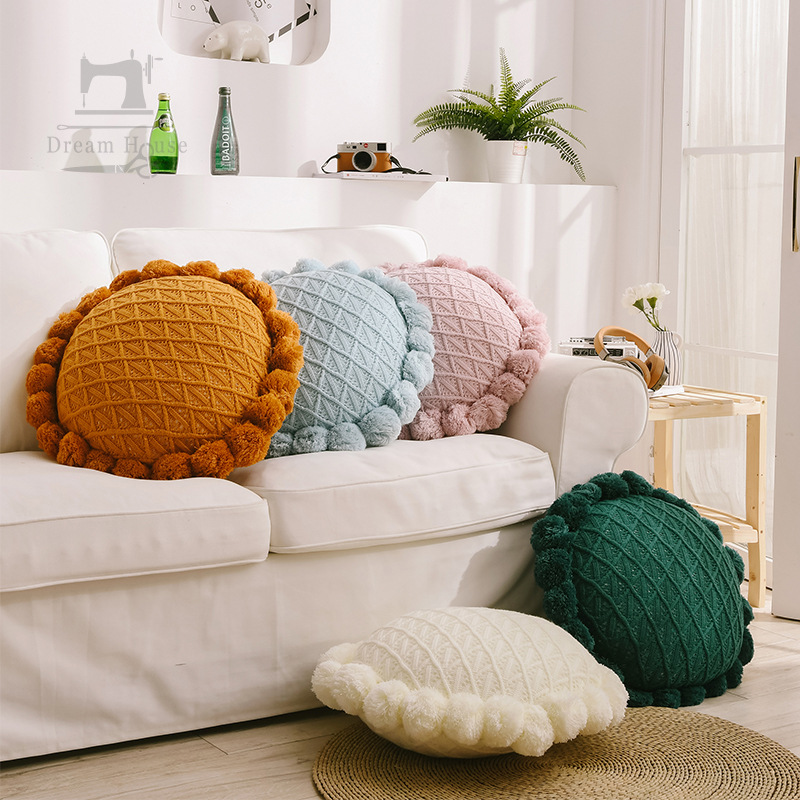 Nordic Simple Wool Knitted Ball Cushion Living Room Bedroom Couch Pillow Office Seat Back Afternoon Nap Pillow
