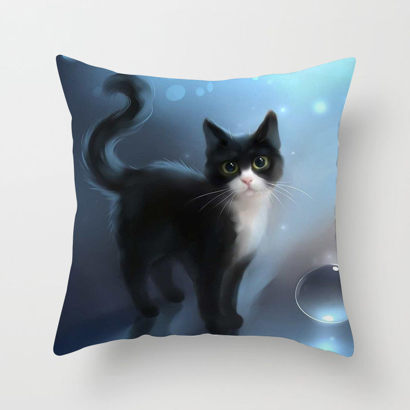 Exclusive for Cross-Border Amazon Hot Pillowcase Cat Pattern Back Seat Cushion Couch Pillow Peach Skin Fabric Pillow Cover