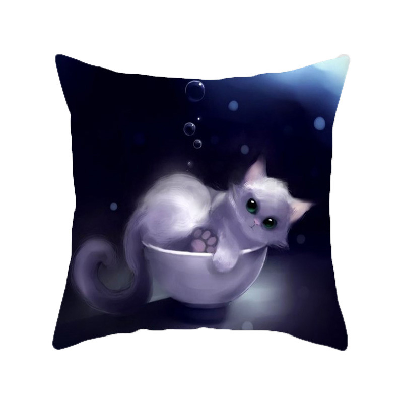 Exclusive for Cross-Border Amazon Hot Pillowcase Cat Pattern Back Seat Cushion Couch Pillow Peach Skin Fabric Pillow Cover