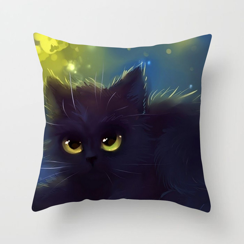 Exclusive for Cross-Border Amazon Hot Pillowcase Cat Pattern Back Seat Cushion Couch Pillow Peach Skin Fabric Pillow Cover