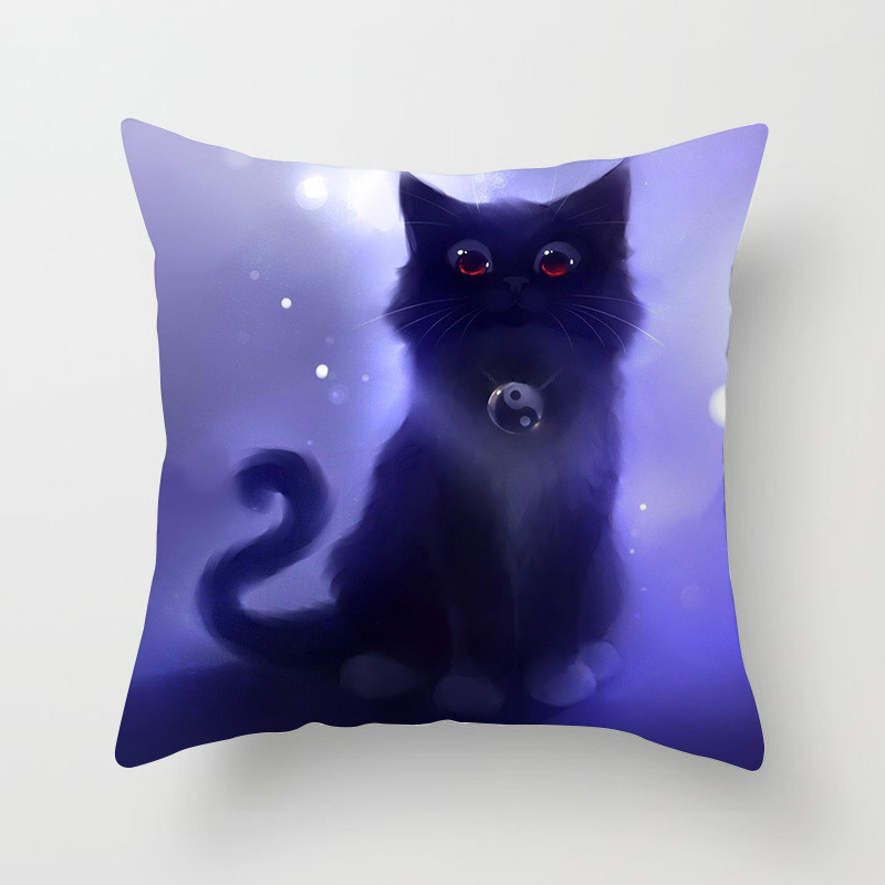 Exclusive for Cross-Border Amazon Hot Pillowcase Cat Pattern Back Seat Cushion Couch Pillow Peach Skin Fabric Pillow Cover