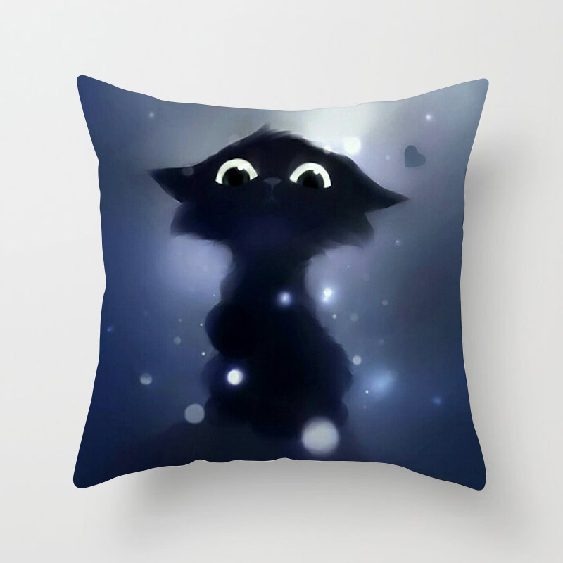 Exclusive for Cross-Border Amazon Hot Pillowcase Cat Pattern Back Seat Cushion Couch Pillow Peach Skin Fabric Pillow Cover